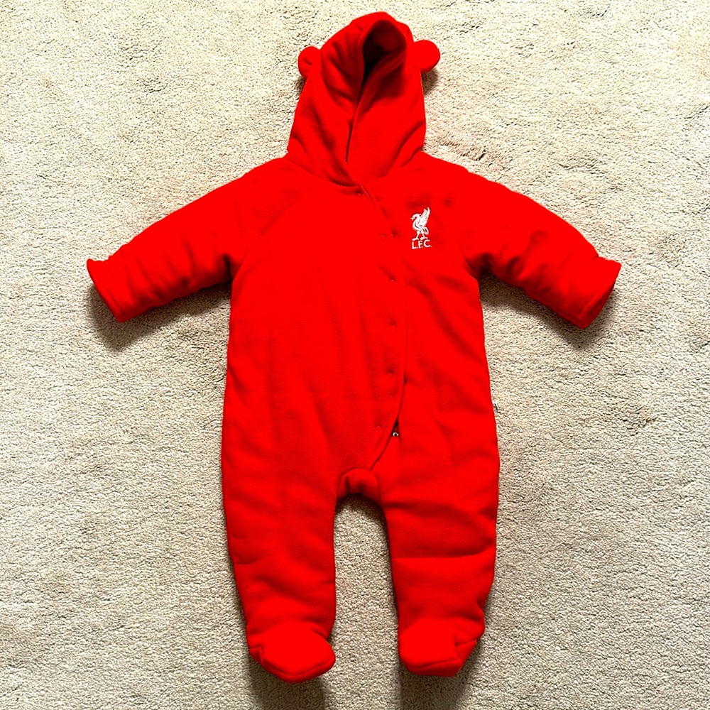 Liverpool red fleece snow suit size 9-12 months